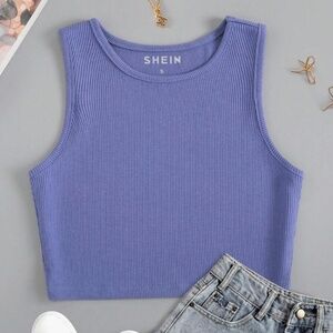 Purple Ribbed Knit Tank Top